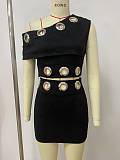 New Style Hollow-out Ring Fitted Gold Velvet Off-shoulder Top and Bodycon Mini Skirt Two-Piece Set RS-2624