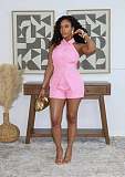 Sexy Lapel Button-Down Halter Neck Off-Shoulder Suit Vest and Shorts Two-Piece Set RS-M6001