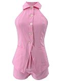 Sexy Lapel Button-Down Halter Neck Off-Shoulder Suit Vest and Shorts Two-Piece Set RS-M6001
