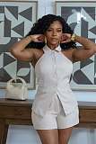 Sexy Lapel Button-Down Halter Neck Off-Shoulder Suit Vest and Shorts Two-Piece Set RS-M6001