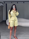 Fashionable Lapel Solid Color Casual Shorts and Long-Sleeved Shirt Set PMR-TW863