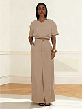 Spring/Summer Women's Simple Casual Round Neck Short-sleeved Top Wide-leg Pants Set ML-L319