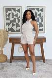 Sexy Lapel Button-Down Halter Neck Off-Shoulder Suit Vest and Shorts Two-Piece Set RS-M6001