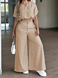 Spring/Summer Women's Simple Casual Round Neck Short-sleeved Top Wide-leg Pants Set ML-L319