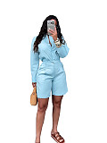 Fashionable Lapel Solid Color Casual Shorts and Long-Sleeved Shirt Set PMR-TW863