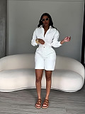 Fashionable Lapel Solid Color Casual Shorts and Long-Sleeved Shirt Set PMR-TW863