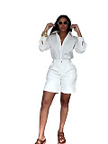 Fashionable Lapel Solid Color Casual Shorts and Long-Sleeved Shirt Set PMR-TW863