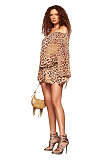 New Retro Leopard Print Off-Shoulder Long-Sleeve Chiffon Dress YD-8855