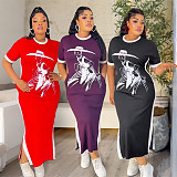 Fashionable Round Neck Printed Short Sleeve Casual Long Dress CYA-902334