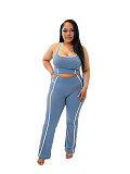 Casual High-Waisted Color-Blocked Vest and Flared Wide-Leg Pants Suit CM-60405