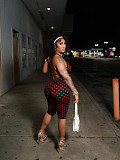 Sexy Halter Neck Deep V Polka Dot Slim Fit Elastic Jumpsuit Shorts CM-60402
