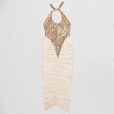 Fashion Sequin Mesh-Paneled Pleated, Lace-Up Halter-Neck High-Slit Dress NY-3863