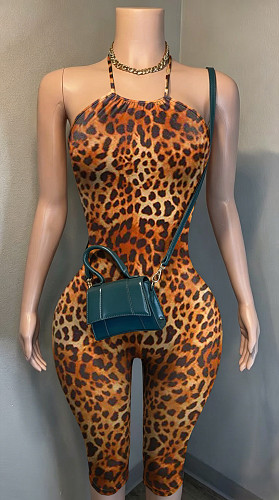 Fashion Printed Stretch Halter Neck Backless Slim Fit Jumpsuit YUNM-59055