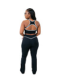 Casual High-Waisted Color-Blocked Vest and Flared Wide-Leg Pants Suit CM-60405