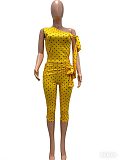 Fashionable Off-Shoulder Tie-Up Polka Dot Print Two-Piece Set TK-6351