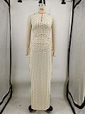 Fashion Polka Dot Print Halter Neck Backless Slit Gathered Two-Piece Set RS-26002