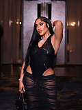 Fashion Sequin Mesh-Paneled Pleated, Lace-Up Halter-Neck High-Slit Dress NY-3863