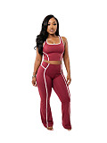 Casual High-Waisted Color-Blocked Vest and Flared Wide-Leg Pants Suit CM-60405