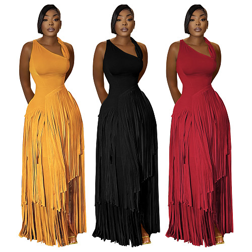2026 Solid Color Fringe Evening Dress, Elegant and Slim Fit YF-11017