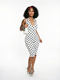 Sexy Halter Neck Deep V Polka Dot Slim Fit Elastic Jumpsuit Shorts CM-60402