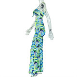2026 Fashionable Crop Top Printed Tie-Waist Asymmetrical Sexy Bandeau Jumpsuit JY-006270