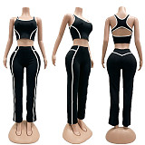 Casual High-Waisted Color-Blocked Vest and Flared Wide-Leg Pants Suit CM-60405