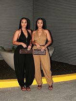 Solid Color Halter-Neck Jumpsuit With Two Pockets (Belt Not Included) RS-4755