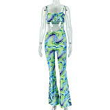 2026 Fashionable Crop Top Printed Tie-Waist Asymmetrical Sexy Bandeau Jumpsuit JY-006270