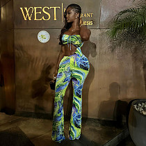 2026 Fashionable Crop Top Printed Tie-Waist Asymmetrical Sexy Bandeau Jumpsuit JY-006270