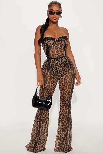 Sexy Leopard Print Strapless Bodycon Two-Piece Set (with breast pads) SHD-9976