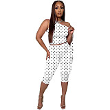 Fashionable Off-Shoulder Tie-Up Polka Dot Print Two-Piece Set TK-6351
