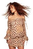 New Retro Leopard Print Off-Shoulder Long-Sleeve Chiffon Dress YD-8855