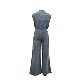 Casual Washed Sleeveless Denim Wide-Leg Jumpsuit TR-1300