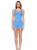 Fashionable Printed Slim Fit Square Neck Vest and Shorts Two-Piece Set FC-1463