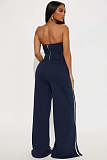 Fashionable Color-Blocked Strapless Waist-Cinching Top and Wide-Leg Pants Two-Piece Set YD-8856