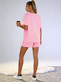 Solid Color Pullover Short-Sleeve Casual Shorts Two-Piece Set SSN-211526