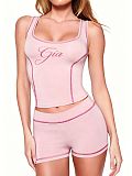 Fashionable Printed Slim Fit Square Neck Vest and Shorts Two-Piece Set FC-1463
