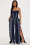 Fashionable Color-Blocked Strapless Waist-Cinching Top and Wide-Leg Pants Two-Piece Set YD-8856