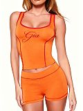 Fashionable Printed Slim Fit Square Neck Vest and Shorts Two-Piece Set FC-1463