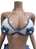 New Arrival Hand-Crocheted Knit Beach Set — Ruffled Tie-Up Crop Top & Shorts CM-60408