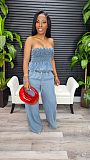 2026 Fashionable Strapless Wide-Leg Denim Pants Set RS-639