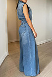Casual Washed Sleeveless Denim Wide-Leg Jumpsuit TR-1300