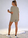 Solid Color Pullover Short-Sleeve Casual Shorts Two-Piece Set SSN-211526