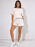 Solid Color Pullover Short-Sleeve Casual Shorts Two-Piece Set SSN-211526