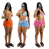 New Arrival Hand-Crocheted Knit Beach Set — Ruffled Tie-Up Crop Top & Shorts CM-60408