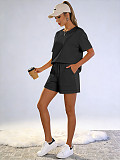 Solid Color Pullover Short-Sleeve Casual Shorts Two-Piece Set SSN-211526