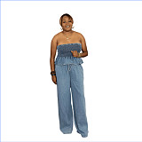 2026 Fashionable Strapless Wide-Leg Denim Pants Set RS-639