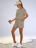 Solid Color Pullover Short-Sleeve Casual Shorts Two-Piece Set SSN-211526