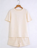 Solid Color Pullover Short-Sleeve Casual Shorts Two-Piece Set SSN-211526