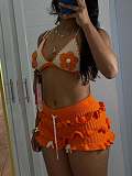 New Arrival Hand-Crocheted Knit Beach Set — Ruffled Tie-Up Crop Top & Shorts CM-60408